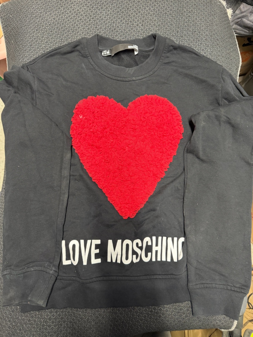 Moschino women’s  Black Sweatshirt with Red Heart Appliqué